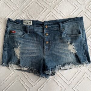 Trendy Blue Distressed Jean Shorts